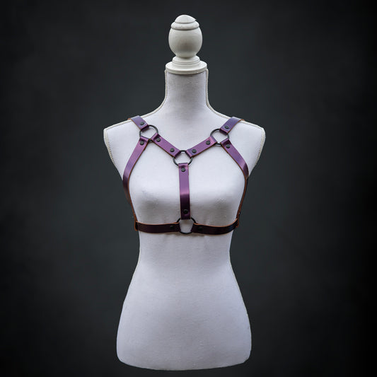 Handmade Edgy Purple Leather Chest Harness - Versatile Statement Piece