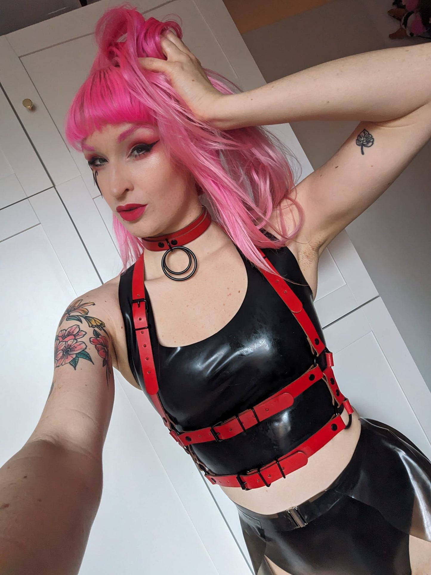 Red Leather Waist Harness - Versatile and Edgy - Handmade