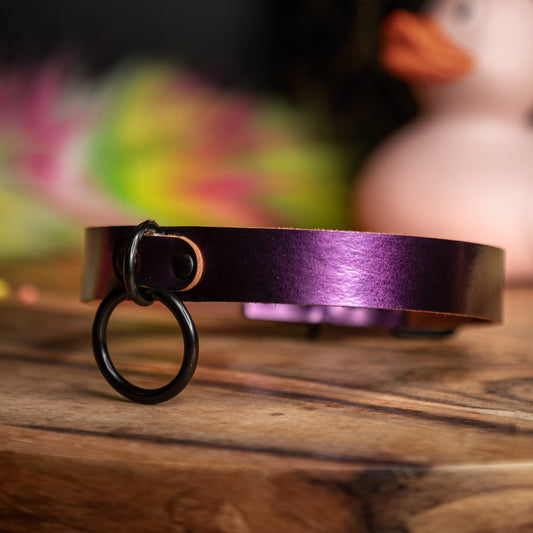 Metallic Purple Genuine Leather with Black Hardware O-Ring Choker *LIMITED EDITION*