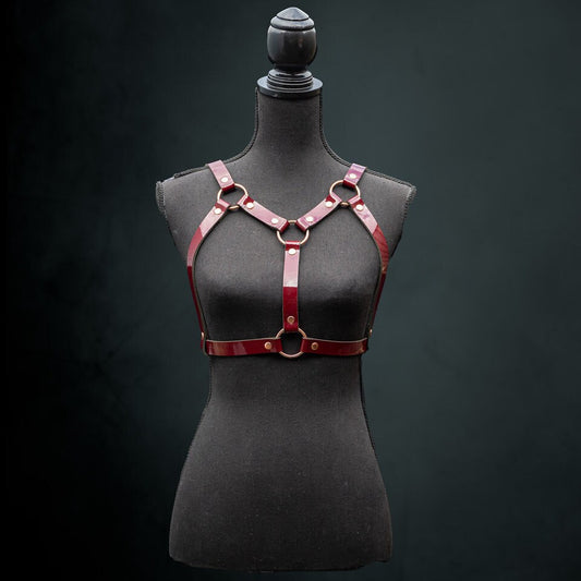 Handmade Edgy Burgundy Red Leather With Rose Gold Chest Harness - Versatile Statement Piece *LIMITED EDITION*