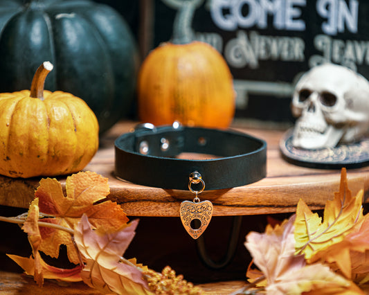 Genuine Leather Spirit Board Ouija Board Choker | Halloween Jewelry