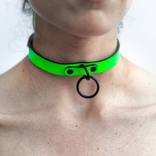 Neon Green Genuine Leather Small O-Ring Choker Limited Edition