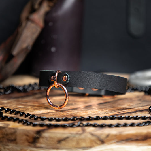 Genuine Leather Rose Gold O-ring Choker